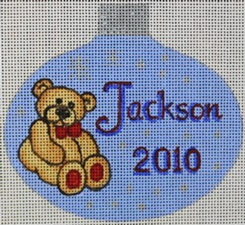 R633 Blue/Silver Ornament with Teddy Bear 4.5 x 4 18 Mesh  Name Not Included Robbyn's Nest Designs