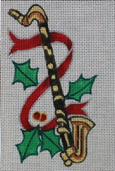 R634 Saxophone w/Holly and Berries 3 x 5.5 	18 Mesh Robbyn's Nest Designs