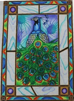 R349 Peacock on Stained Glass Rug Mesh Robbyn's Nest Designs