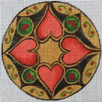 R557 Gold ornament w/ Red hearts 4 x 4 18 Mesh Robbyn's Nest Designs