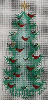 WS340E Birds Christmas Tree Sign 18 Mesh 6 x 3  WINNETKA STITCHERY DESIGNS