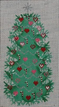 WS340B Heart Christmas Tree Sign 18 Mesh 6 x 3  WINNETKA STITCHERY DESIGNS