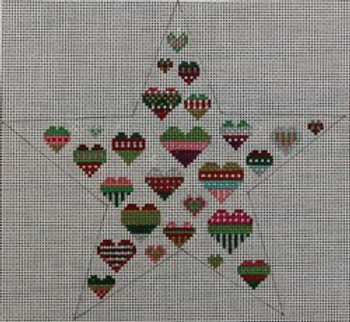 WS896F Star Ornament-Hearts  9 x 9 13 Mesh WINNETKA STITCHERY DESIGNS