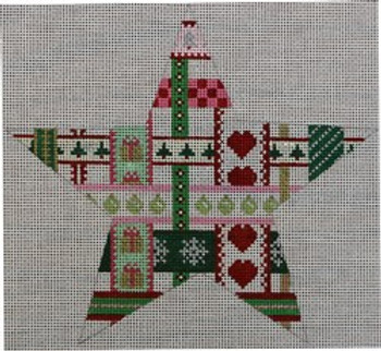 WS896G Star Ornament-Ribbons  9 x 9 13 Mesh WINNETKA STITCHERY DESIGNS