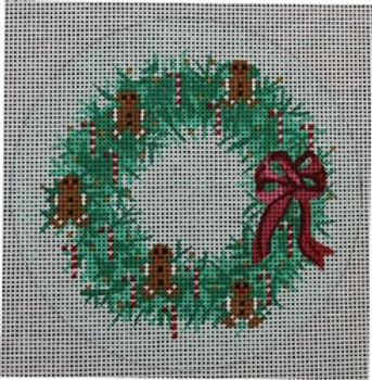 WS905A	Ornament Wreath-Gingerbread 4.5" Round  18 Mesh WINNETKA STITCHERY DESIGNS