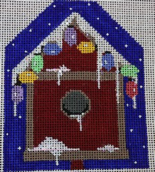 WS738A Red Bird House Ornament 	4.5 x 4 18 Mesh WINNETKA STITCHERY DESIGNS