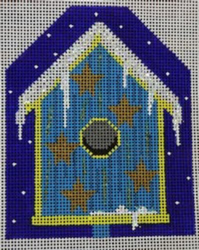 WS738C	Blue Stars Bird House Ornament	4.5 x 4 18 Mesh WINNETKA STITCHERY DESIGNS