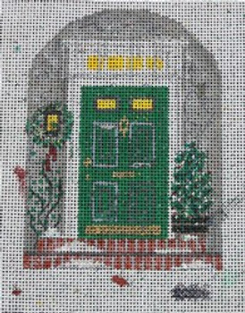 WS739C	Green Door Ornament   4.5 x 4 18 Mesh WINNETKA STITCHERY DESIGNS