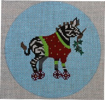 WS922D	Zebra Ornament	4.25" round 18 Mesh WINNETKA STITCHERY DESIGNS