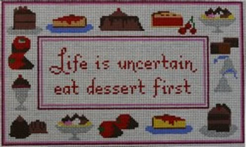 WS627	Eat Dessert First 6.75 x 7.5 13 Mesh WINNETKA STITCHERY DESIGNS