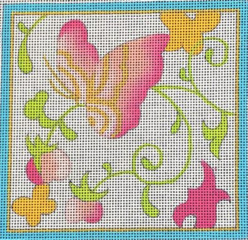 HO1978 LILY BUTTERFLY FLORAL 5 inch square,  18 Mesh Raymond Crawford Designs