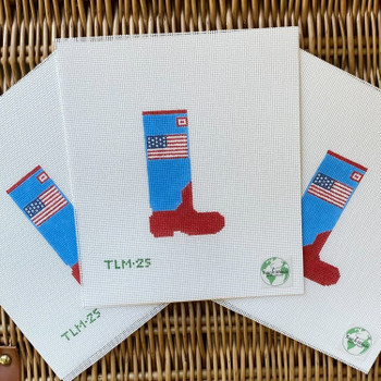 TLM‐25 Old Glory Wellie 2 3/8”W x 4”H 18 Mesh Tout le Monde Needlepoint, LLC