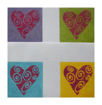 DH3664B - Hearts a Flutter on Green Top Right  4 x 4"   18 ct.    Coaster Elements Designs