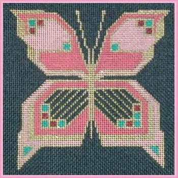 HP1002 Rose & Black Butterfly 4" 18 Mesh With Stitch Guide DESIGNS BY JULIE SACKET Quail Run Designs