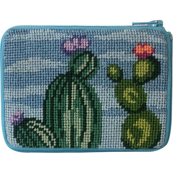 SZ236 Flowering Cacti CREDIT CARD  And COIN case Alice Peterson Stitch And Zip FEATHERS