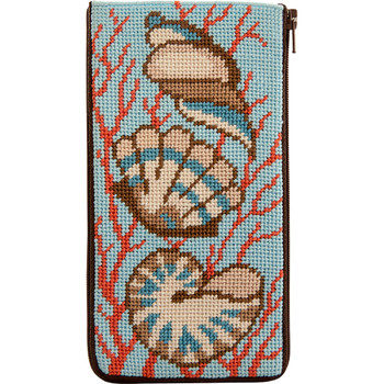 SZ494 SHELLS & CORAL Alice Peterson Stitch And Zip EYEGLASS CASE