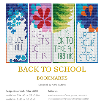 Bookmarks Back to School   Artmishka Counted Cross Stitch Pattern