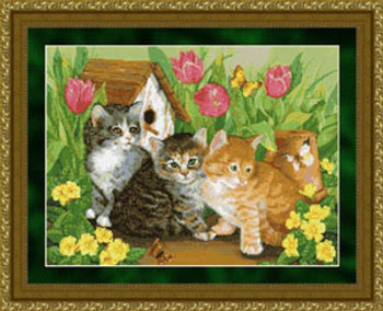 Kitties Artwork by Jane Maday. Design size 16 X 12-3/4 Kustom Krafts 09-1548 