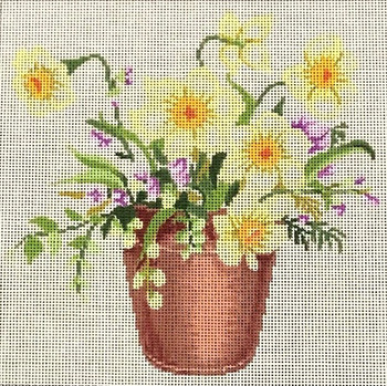 ASIT465 Yellow Flowers in Pot 7 X 7 18 Mesh A Stitch In Time