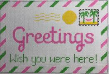 RD 353 Small Wish You Were Here  5.5"x8.5" 18 Mesh Rachel Donley Needlepoint Designs