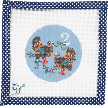 WS-12SD-02 Two Wild Turkeys  Only 4” round 18 MESH WIPSTITCH Needleworks!