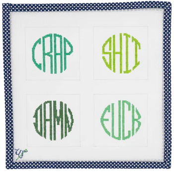 WS-082 Square Dirty Coasters - Green 4” x 4” each 18 MESH WIPSTITCH Needleworks!