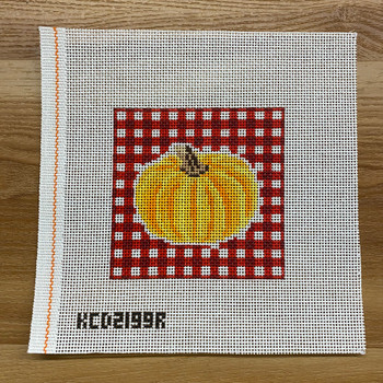SCT Designs (KCN) KCD2199R Pumpkin on Gingham Red 4 1/2" square 13 Mesh