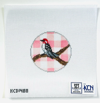 SCT Designs (KCN) KCD1488 Gingham Round Woodpecker 3 1/4" round  18 Mesh