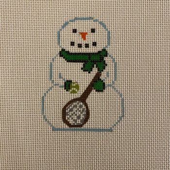 Jessica Lehane KCD1411 Snowman with Tennis Racket  3 1/2" X 4 1/2"  18 Mesh