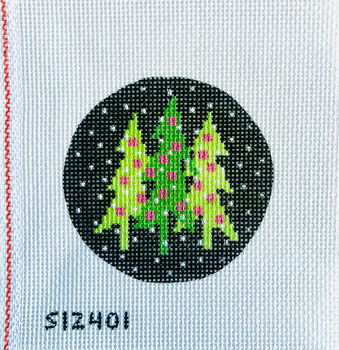 Green Trees on Black 3 1/2" Round 13 Mesh STITCH-ITs SI240I