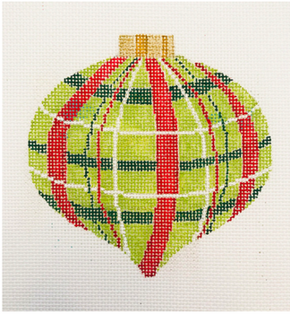 21-135 Green and Red Plaid Ornament 4” round  18 Mesh Blueberry Point