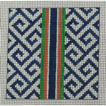 SS28 3"square Greek Key Square - Navy, Hot Pink, Kelly Green 18 Mesh Kristine Kingston Needlepoint Designs