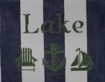 SG62 6 x 7.5 Green Lake on blue and white stripe18 Mesh Kristine Kingston Needlepoint Designs