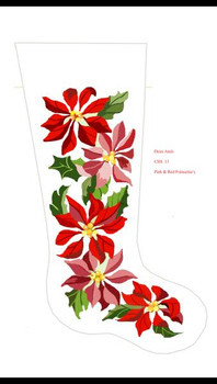 CHS13 Pink/Red Poinsettias Stocking 23" x 10" 13 Mesh  Deux Amis 