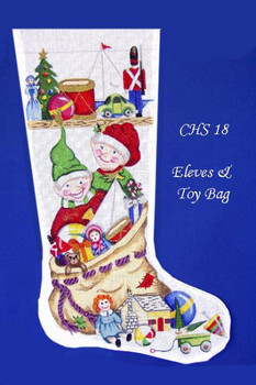 CHS18 Elves And Toy Bag Stocking 23" x 10" 13 Mesh  Deux Amis 
