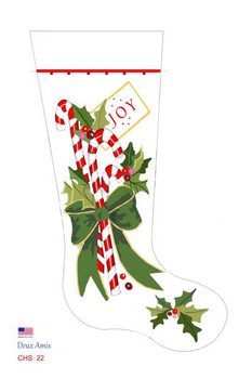 CHS22 Candy Cane And Bows Stocking  23" x 10" 13 Mesh Deux Amis 