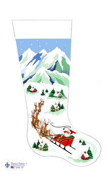 CHS37 SL37 Santa And Sleigh Over Village Stocking 18" x 8" 18 Mesh Deux Amis 