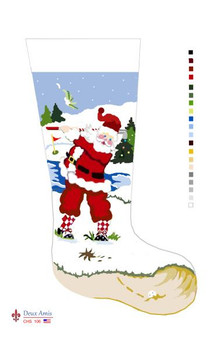CHS106 SL106 Golfing Santa In Snow Stocking 18" x 8" 18 Mesh Deux Amis 