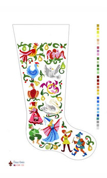 CHS221-B SL221-B 12 Days Of Christmas-Gray Birds 2 Stocking  18" x 8" 13 Mesh Deux Amis 