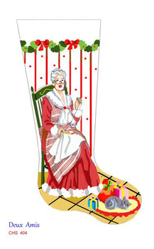 CHS404 SL404 Mrs. Santa On Rocker Stocking  18" x 8" 18 Mesh Deux Amis 