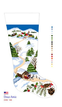 CHS149 Covered Bridge Scene Stocking 23" x 10" 18 Mesh Deux Amis 