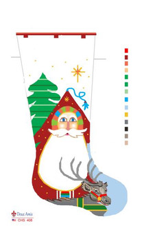 CHS408 Folk Santa And Reindeer Stocking 23" x 10" 18 Mesh Deux Amis 