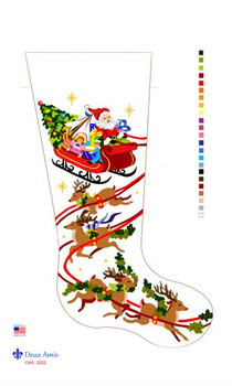 CHS2222 SL2222 Santa And Sleigh With Tree Stocking 18" x 8"13 Mesh Deux Amis