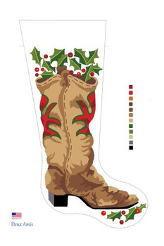 CHS2354 SL2354 Cowboy Boot And Holly Stocking 18" x 8" 18 Mesh Deux Amis