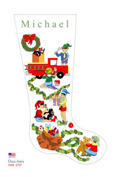 CHS2737 SL2737 Elves And Fire Engine/Toys Stocking 18" x 8" 18 Mesh Deux Amis