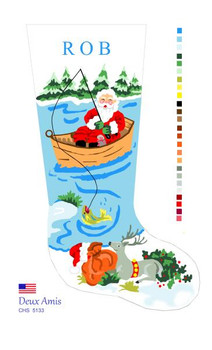 CHS5133 SL5133 Santa Fishing Stocking 18" x 8" 13 Mesh Deux Amis