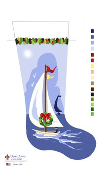 CHS63082 Christmas Sailboat With Wreath Stocking 23" x 10" 18 Mesh Deux Amis