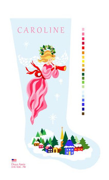 CHS1036-PB Pink Angel With Painted Background Stocking  23" x 10" 18 Mesh Deux Amis