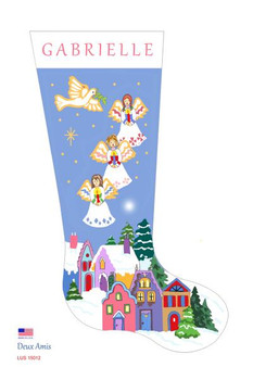 CHS15012 Angels Over Village Stocking  23" x 10" 13 Mesh Deux Amis