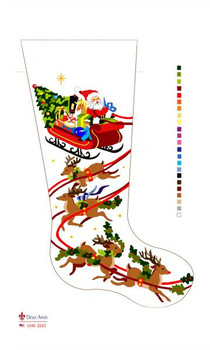 CHS2223 Santa And Sleigh With Tree And Toys 23" x 10" 13 Mesh Deux Amis